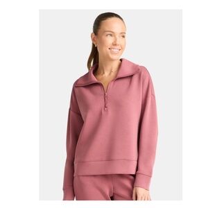 Avia Women's ScubaKnit Pleat Quarter Zip Pullover NWT L Light Burgundy Red